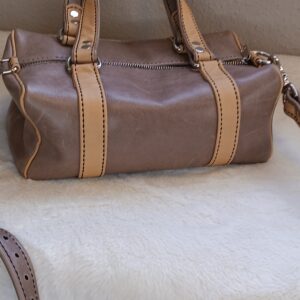 handcrafted genuine leather medium beige and tan duffle bag