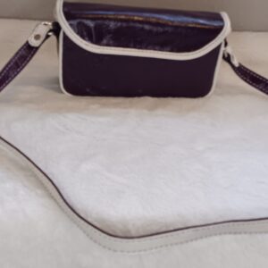handcrafted genuine leather petite shoulder bag – purple with white leather trim