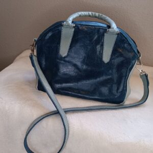 Leather Satchel Bag – Genuine Leather, Navy & Sky Blue
